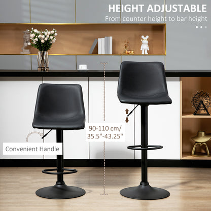 Adjustable Counter Height Bar Stools Set of 2, 360° Swivel Kitchen Counter Stools Dining Chairs with Backs, Vintage Leat