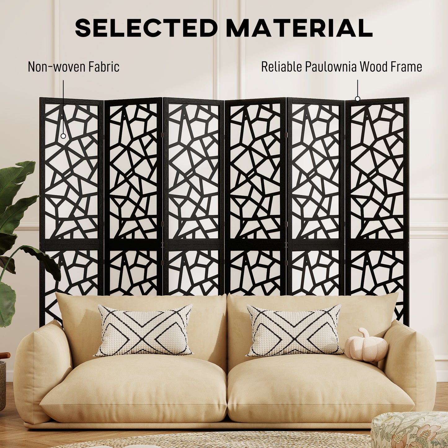 6 Panel Room Divider, 5.6 FT Lightweight Folding Privacy Screen with Geometric Pattern for Living Room, Bedroom, Black
