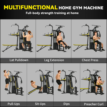 Soozier Multifunction Power Tower for Back, Chest, Arms & Leg Workouts All-in-One Home Gym with Weight Stack and Pulley 