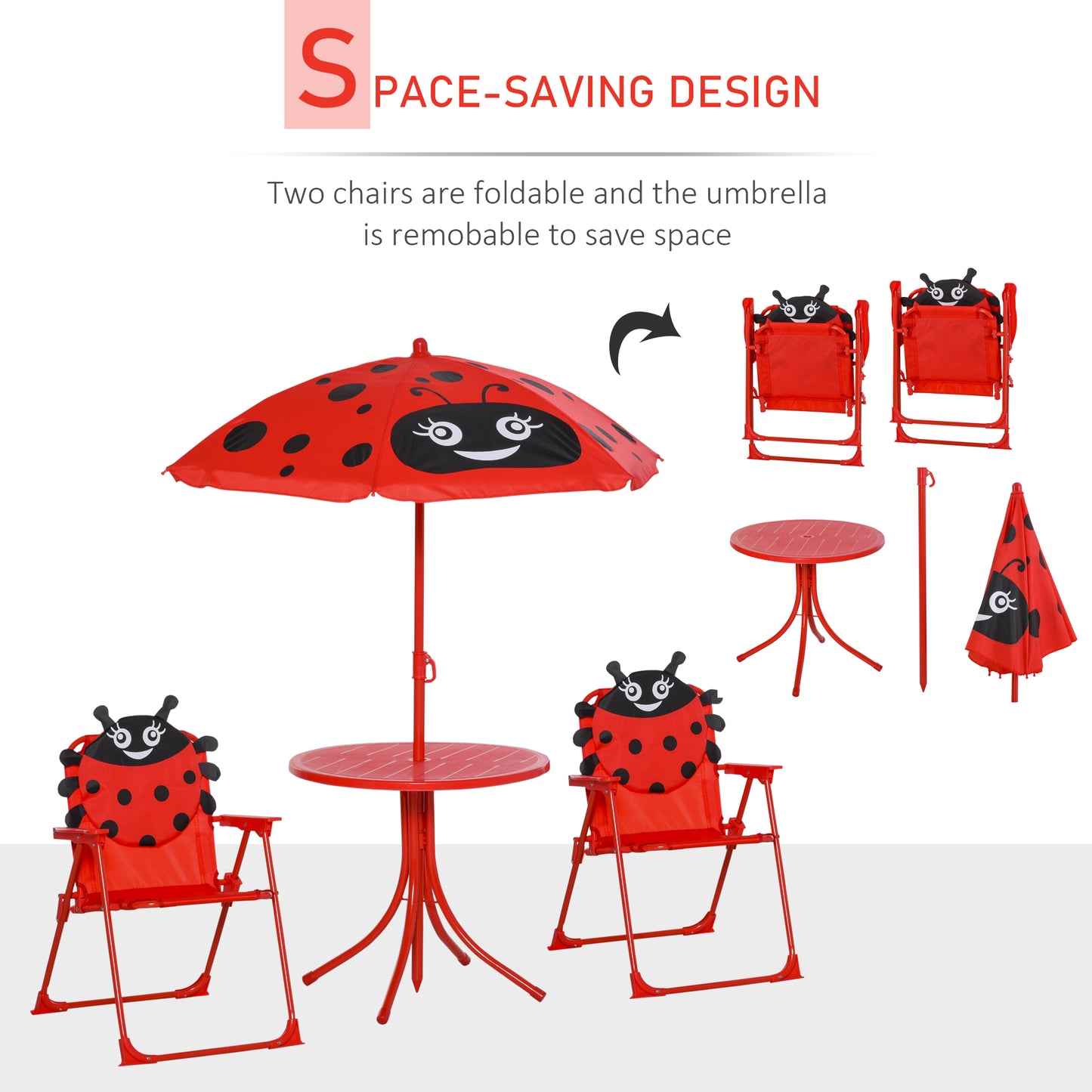 Children Table and Chair Set Outdoor, Kids Folding Picnic Table and Chair Set with Removable & Height Adjustable Sun Umb