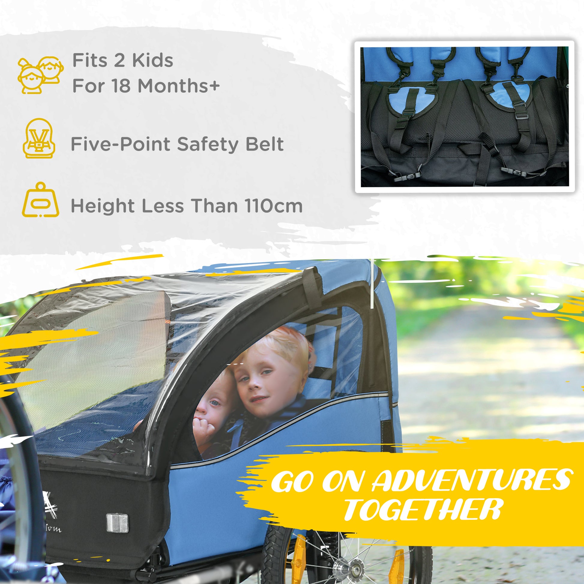 VarietyKart 2 Seat Bike Trailer for Kids, Baby Stroller with Storage Bag, 5 Point Harness, Bicycle Trailer with 20" Whee