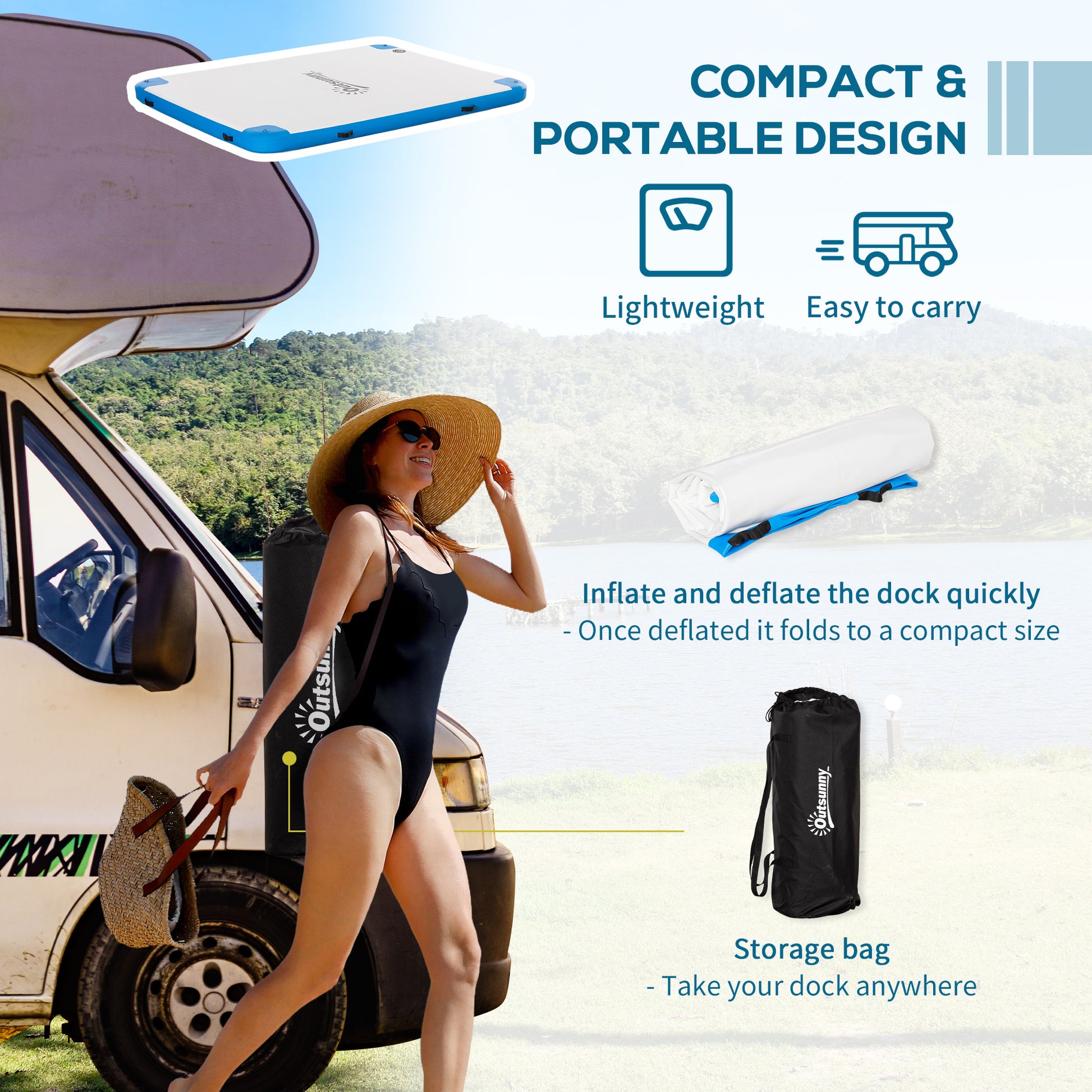 8' x 6' Water Floating Dock, Rafting Inflatable Island with Air Pump and Backpack for Pool, Beach, Ocean, Blue