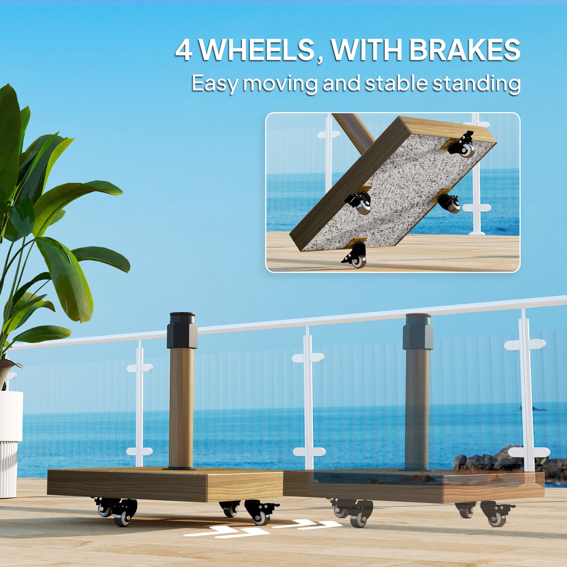 57 lbs Metal Square Patio Umbrella Base Holder, Outdoor Umbrella Stand with Wheels, Heavy Duty Patio Umbrella Stand Base