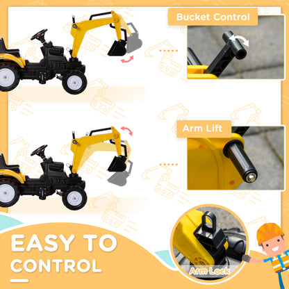 VarietyKart Ride on Tractor for Kids, Pedal Construction Car with Horn & Detachable Trailer for 3 Years Old, Yellow