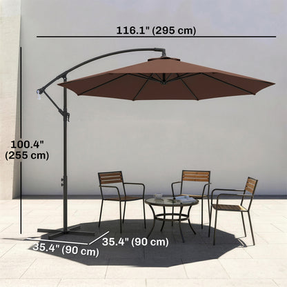 10' Deluxe Patio Umbrella, Outdoor Market Parasol, Banana Hanging Offset Sunshade with Crank, Cross Base, Coffee