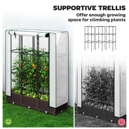 Raised Garden Bed Kit with Trellis, Plastic Raised Flower Bed with PE Cover and Zipper Door, 47 x 16 x 50 inch