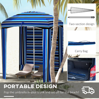 70.1" L x 70.1" W Cabana Umbrella with Walls, Vents, Ruffles, Carry Bag, Beach Umbrella, Blue Stripe
