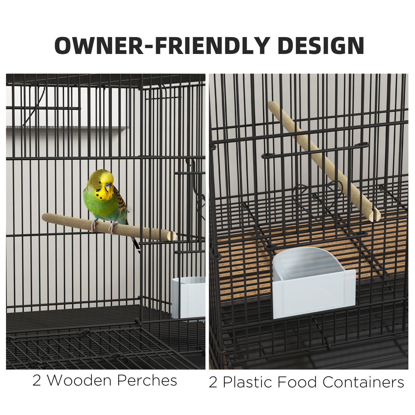 Birdcage for Canaries, Lovebirds Finches, Budgie Cage with Removable Tray, Bottom Mesh Panel, Wooden Perches, Food Conta