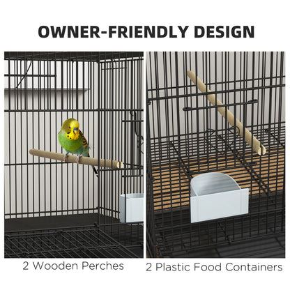 Birdcage for Canaries, Lovebirds Finches, Budgie Cage with Removable Tray, Bottom Mesh Panel, Wooden Perches, Food Conta