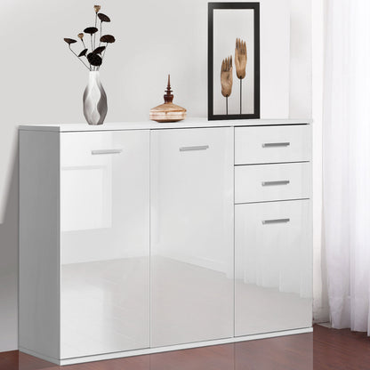 High Gloss Sideboard with 2 Drawers and 3 Doors, Buffet Cabinet with Adjustable Shelf, Coffee Bar Cabinet with Storage, 