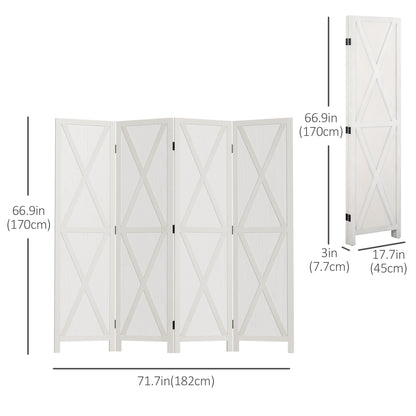 4-panel Wall Partition Farmhouse Room Separator with Foldable Design Wooden Frame 5.6FT, White