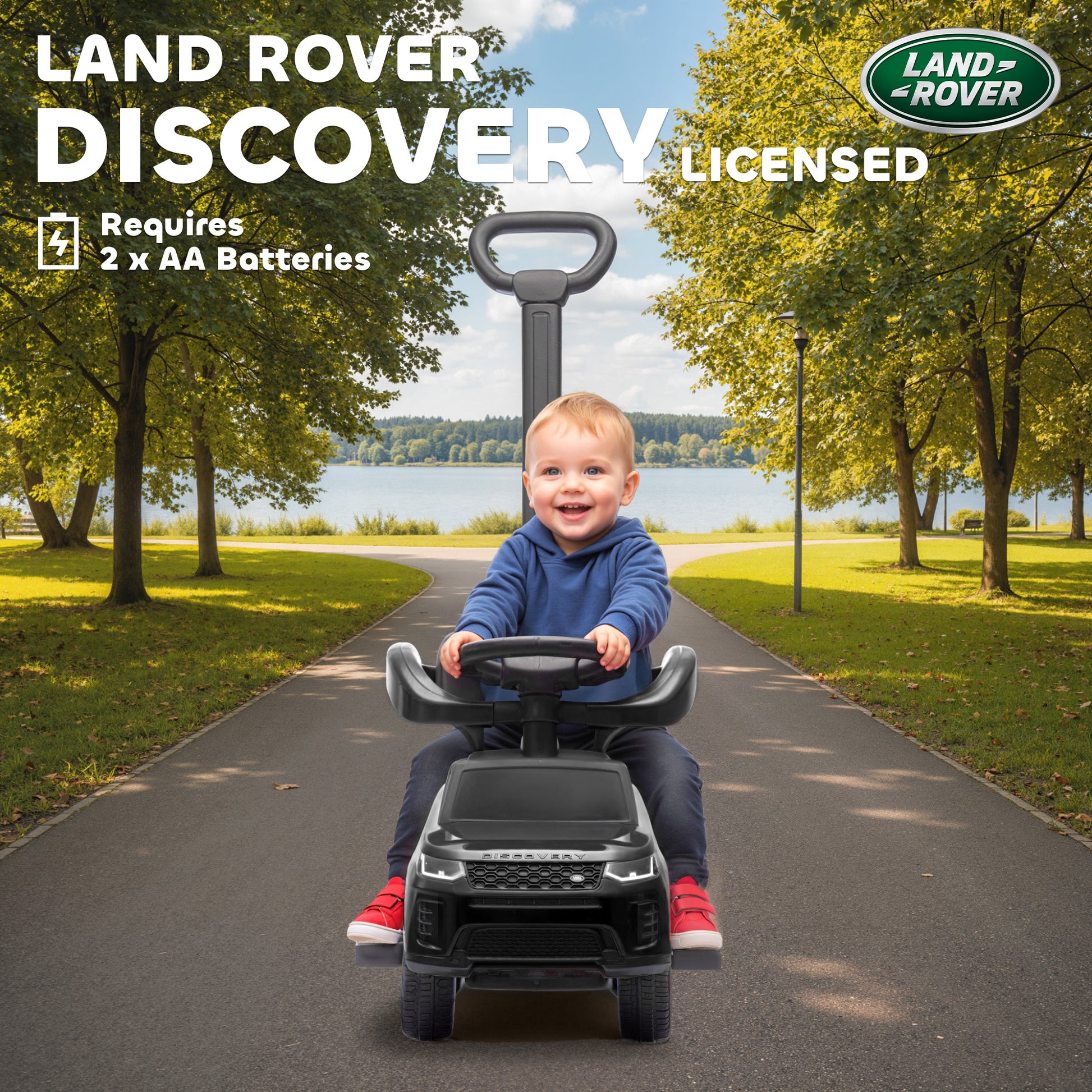Qaba Land Rover Discovery Licensed 2-in-1 Ride On Push Car with Removable Parent Handle, Under-Seat Storage, Black