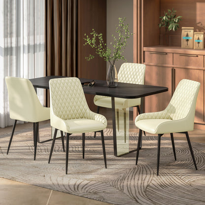 Set of 4 Upholstered Kitchen Chairs, Modern Dining Chairs with Diamond Tufting and Steel Legs for Dining Room, Cream Whi