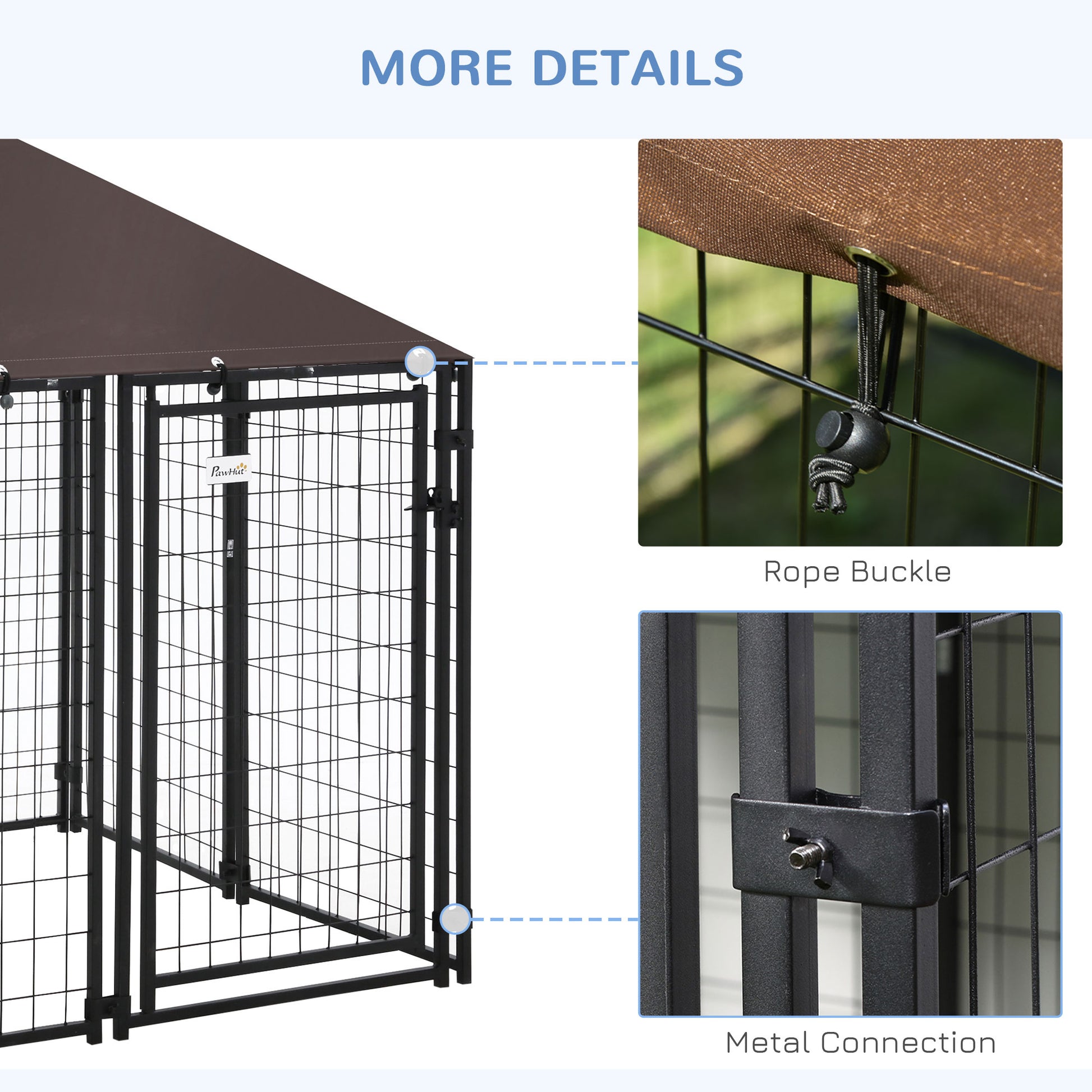 Outdoor Dog Kennel, Welded Wire Steel Fence, Lockable Pet Playpen Crate, with Water-, UV-Resistant Canopy Top, Door, 4.6