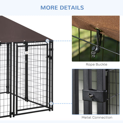 Outdoor Dog Kennel, Welded Wire Steel Fence, Lockable Pet Playpen Crate, with Water-, UV-Resistant Canopy Top, Door, 4.6