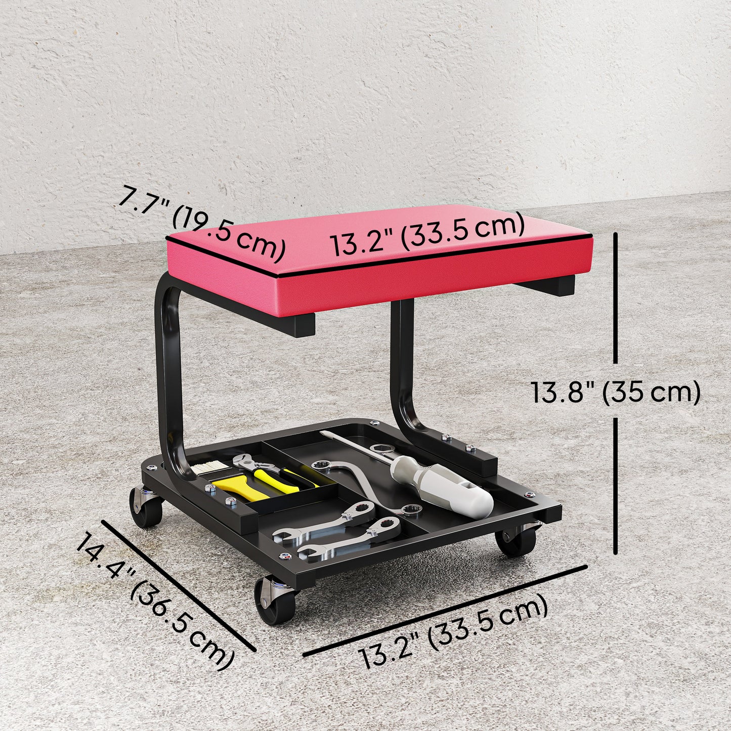Rolling Mechanic Stool, 300 LBS Capacity Garage Stool with 2" Wheels, 360° Swivel Creeper Seat for Home Car Auto