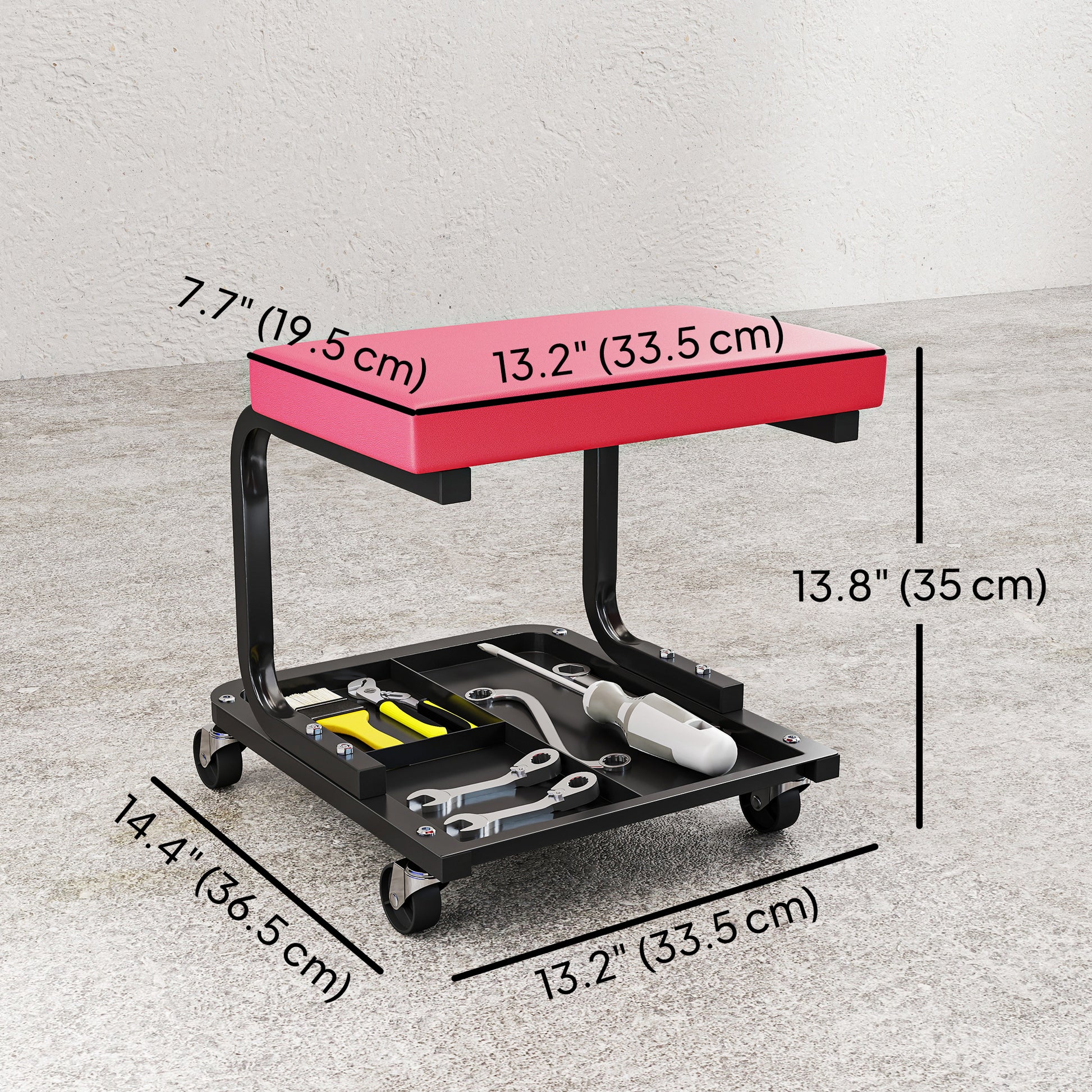 Rolling Mechanic Stool, 300 LBS Capacity Garage Stool with 2" Wheels, 360° Swivel Creeper Seat for Home Car Auto