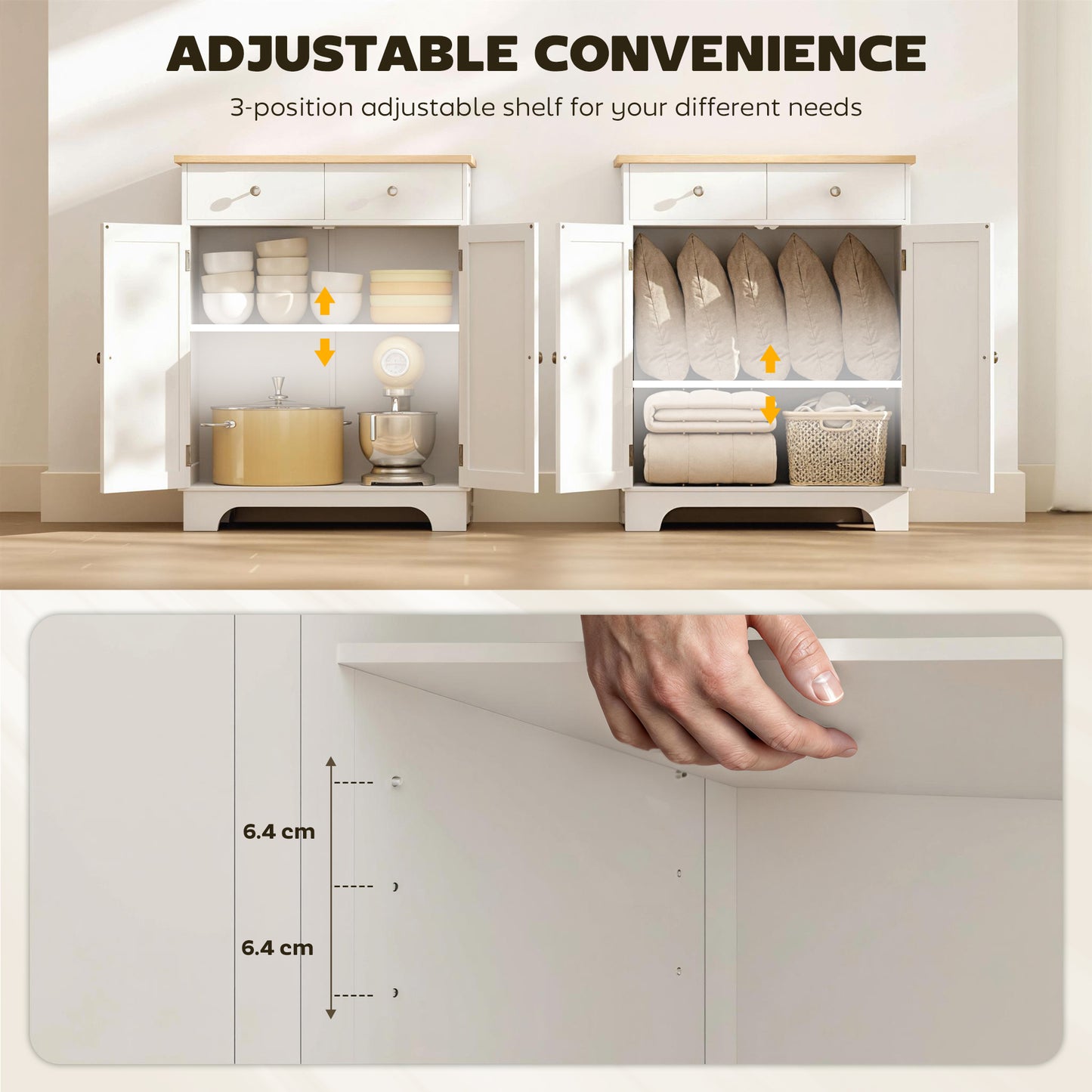 Sideboard Buffet Cabinet with Storage, 27" Kitchen Cabinet with Adjustable Shelf, 2 Drawers and 2 Doors, Coffee Bar Cabi