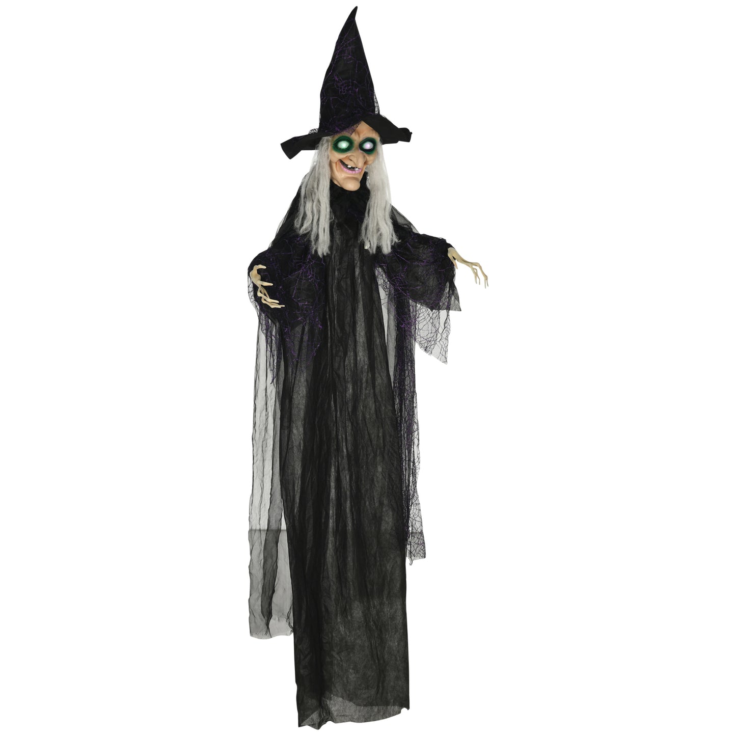 6' Life Size Black Witch Outdoor Halloween Decoration, Halloween Prop w/ Light Up Eyes