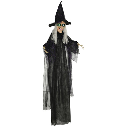 6' Life Size Black Witch Outdoor Halloween Decoration, Halloween Prop w/ Light Up Eyes