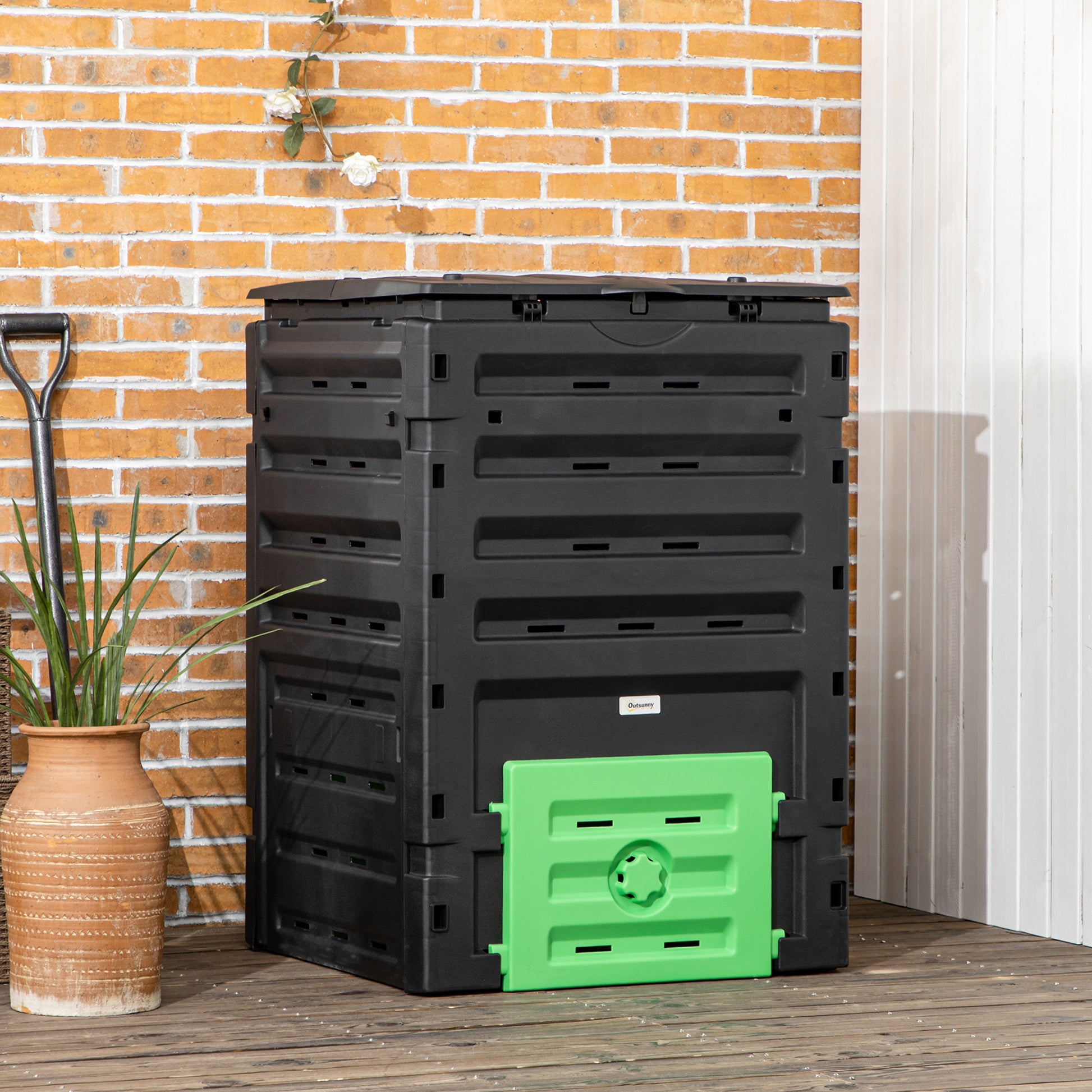 Compost Bin, Garden Composter with 80 Vents and 2 Doors, 120 Gallon (450L), Black