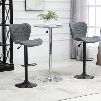 Bar Stools Set of 2, Adjustable Height Swivel Bar Chairs, Linen-feel Fabric Upholstered Kitchen Counter Stools with Wide