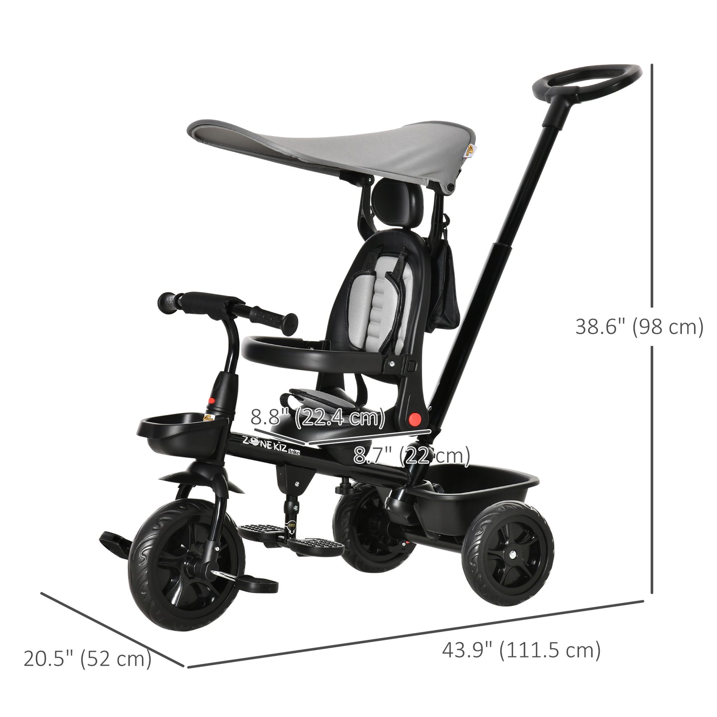 Qaba Tricycle for Toddler 5 in 1 Kids Trike, Converts Stroller to Toddler Bike, Adjustable Backrest & Flat Canopy, Detac
