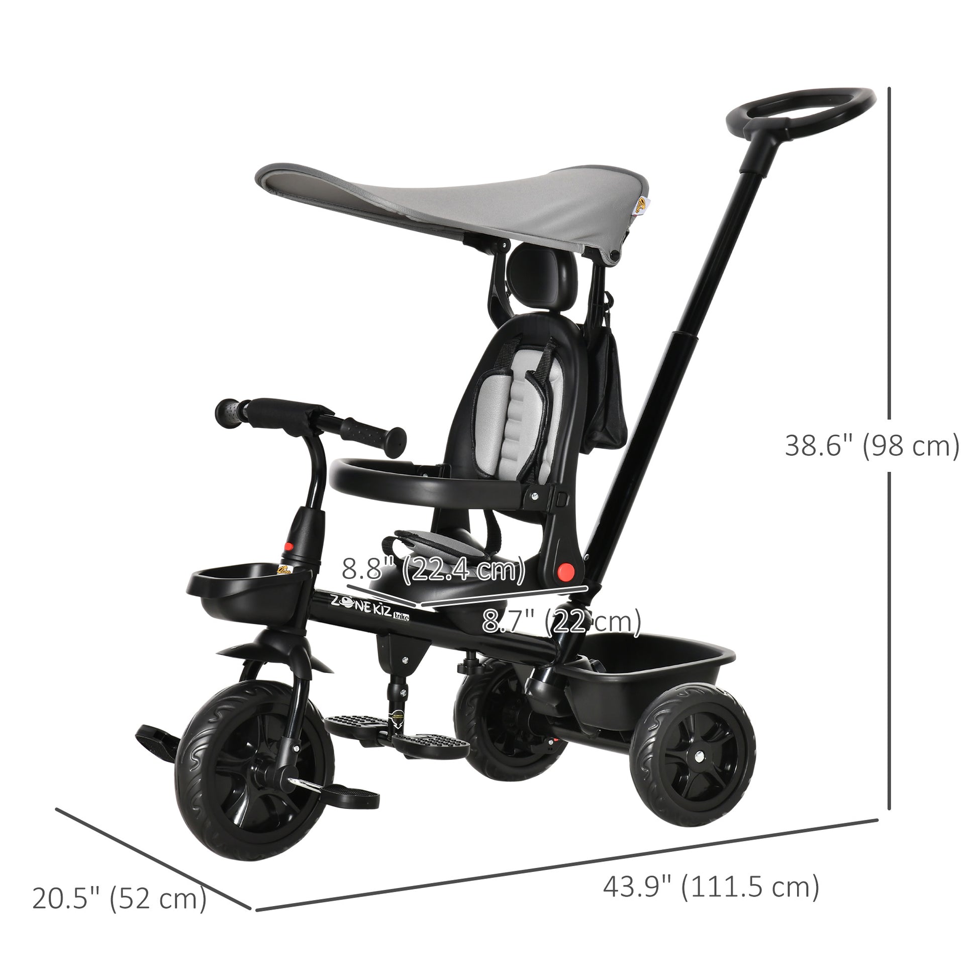 Qaba Tricycle for Toddler 5 in 1 Kids Trike, Converts Stroller to Toddler Bike, Adjustable Backrest & Flat Canopy, Detac