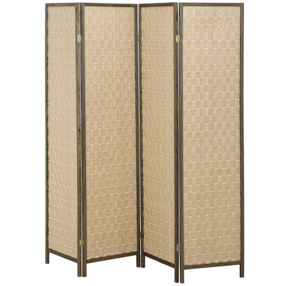 6 FT Room Divider, 4 Panel Folding Privacy Screen, Lightweight Handwoven Freestanding Partition for Home Office, Brown