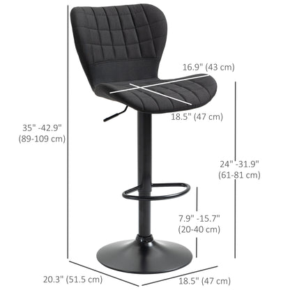 Bar Stools Set of 2, Adjustable Height Swivel Bar Chairs, Linen-feel Fabric Upholstered Kitchen Counter Stools with Wide