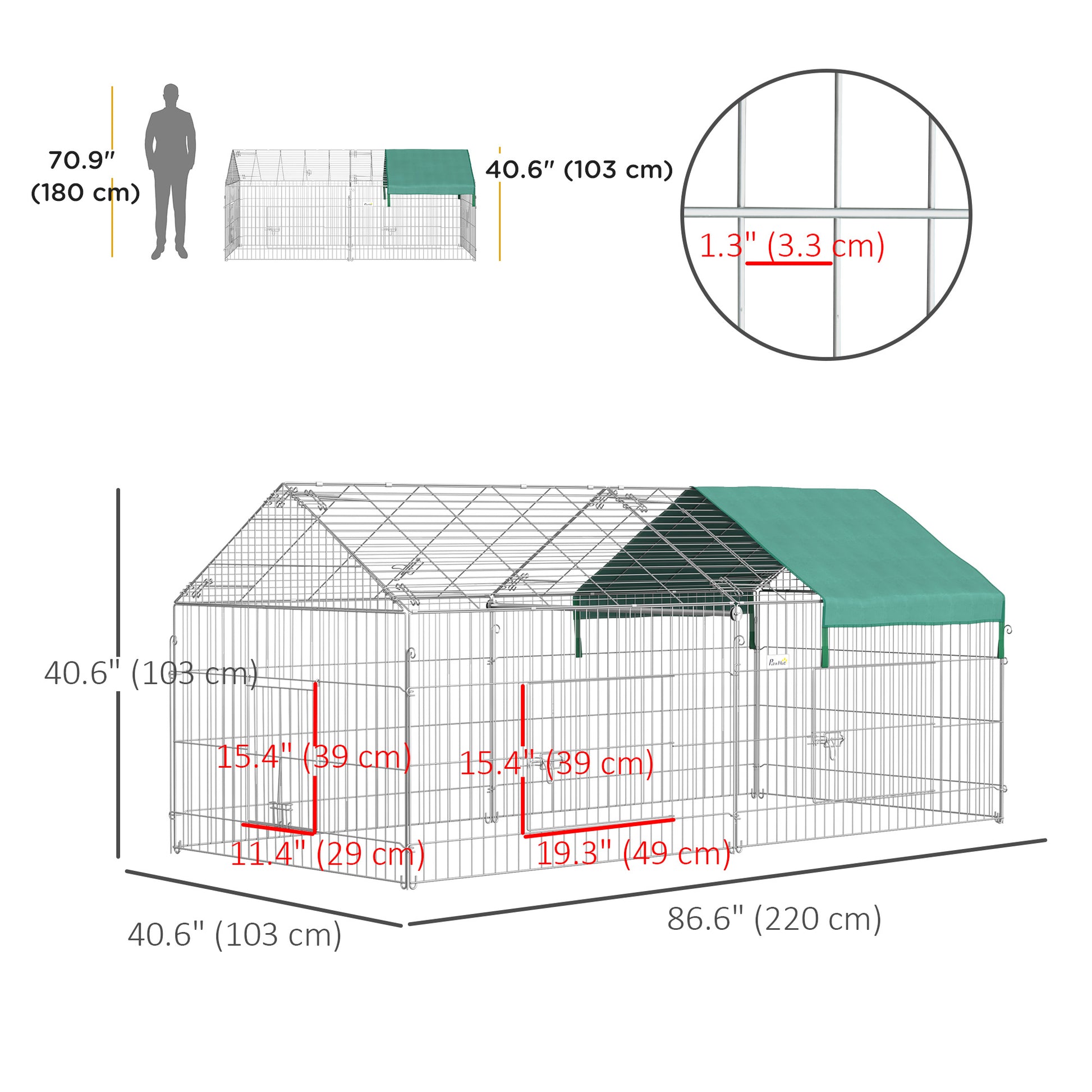 Pet Playpen with Roof, Metal Guinea Pig Cage, Rabbit Pen, Chicken Coop Run, Catio Cat Enclosure with Cover, Doors, Indoo
