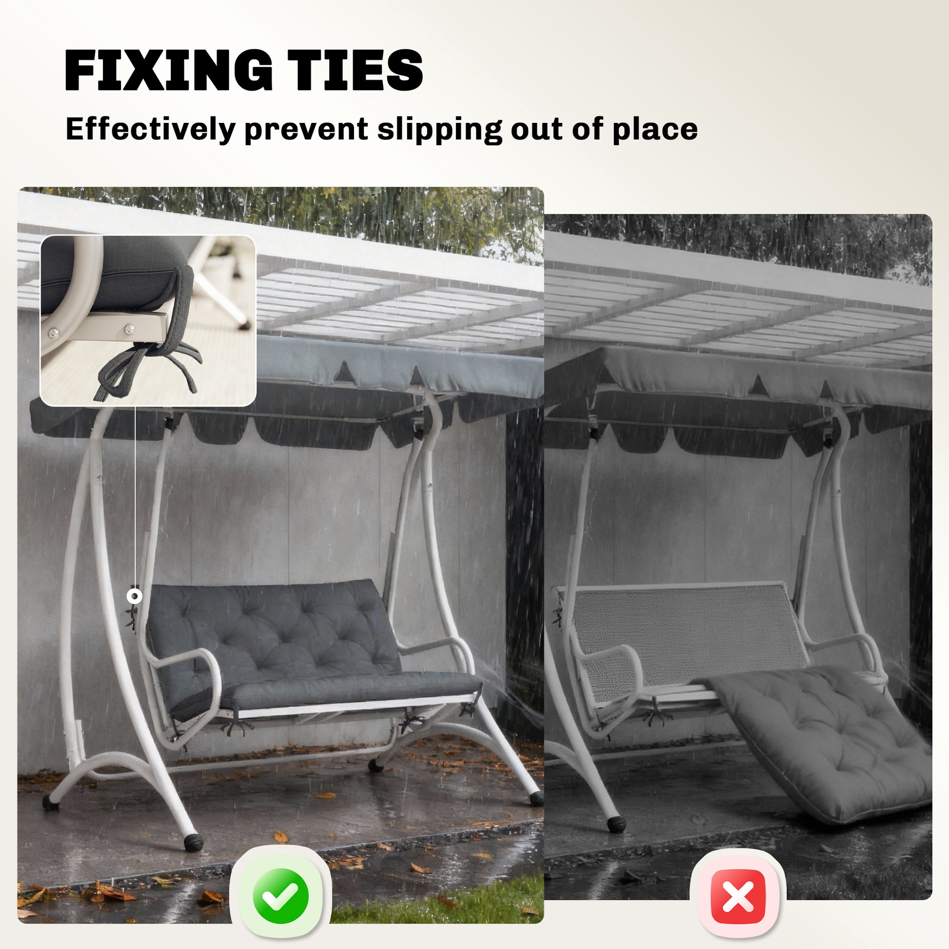 Porch Swing Cushion Garden Bench Cushion with Backrest, Non-Slip 2-seater Soft Pad, Swing Chair Mat Replacement for Indo