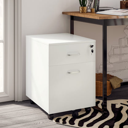2 Drawer File Cabinet with Lock and Keys, Mobile Vertical Filing Cabinet with Wheels and Drawers, Home Office Cabinet, W