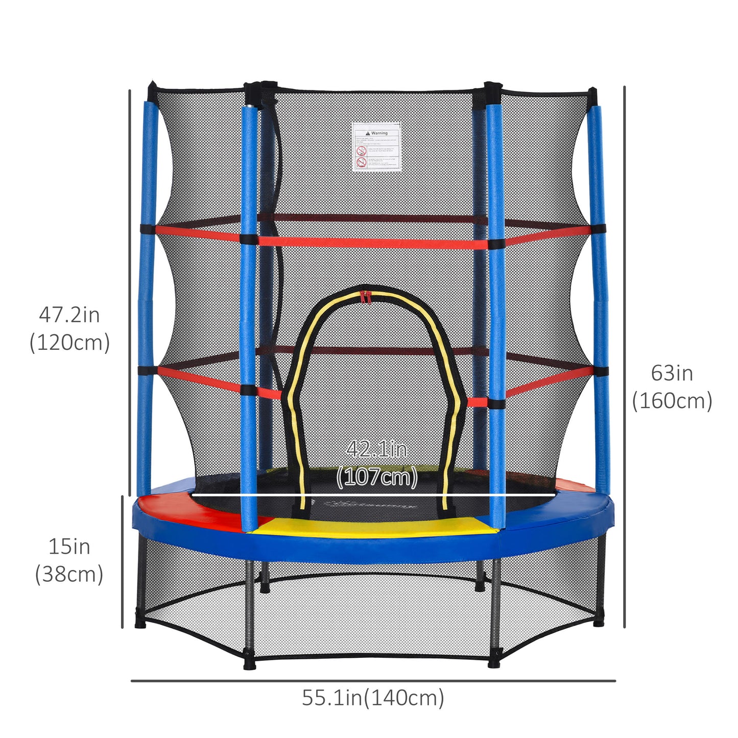 55" Kids Trampoline with Enclosure Net for Indoor/Outdoor, Trampoline for Boys and Girls Age 3-6 Years, Multi-Coloured