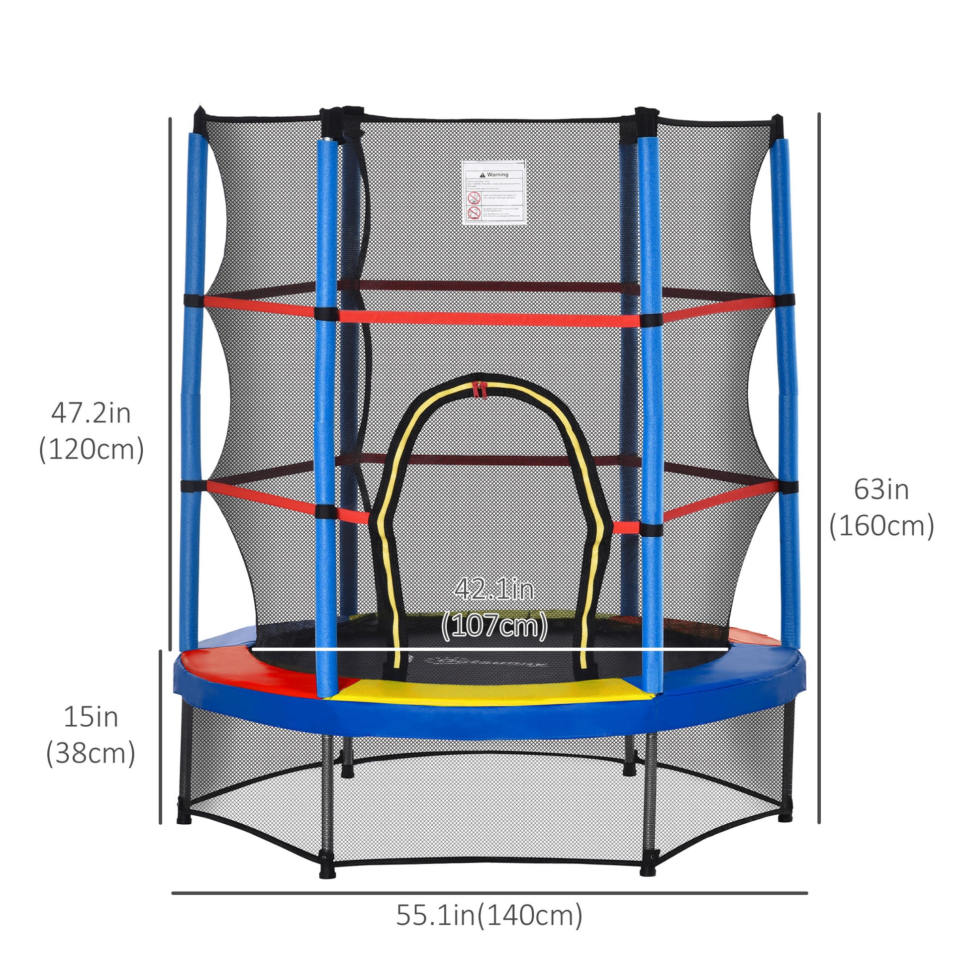 55" Kids Trampoline with Enclosure Net for Indoor/Outdoor, Trampoline for Boys and Girls Age 3-6 Years, Multi-Coloured