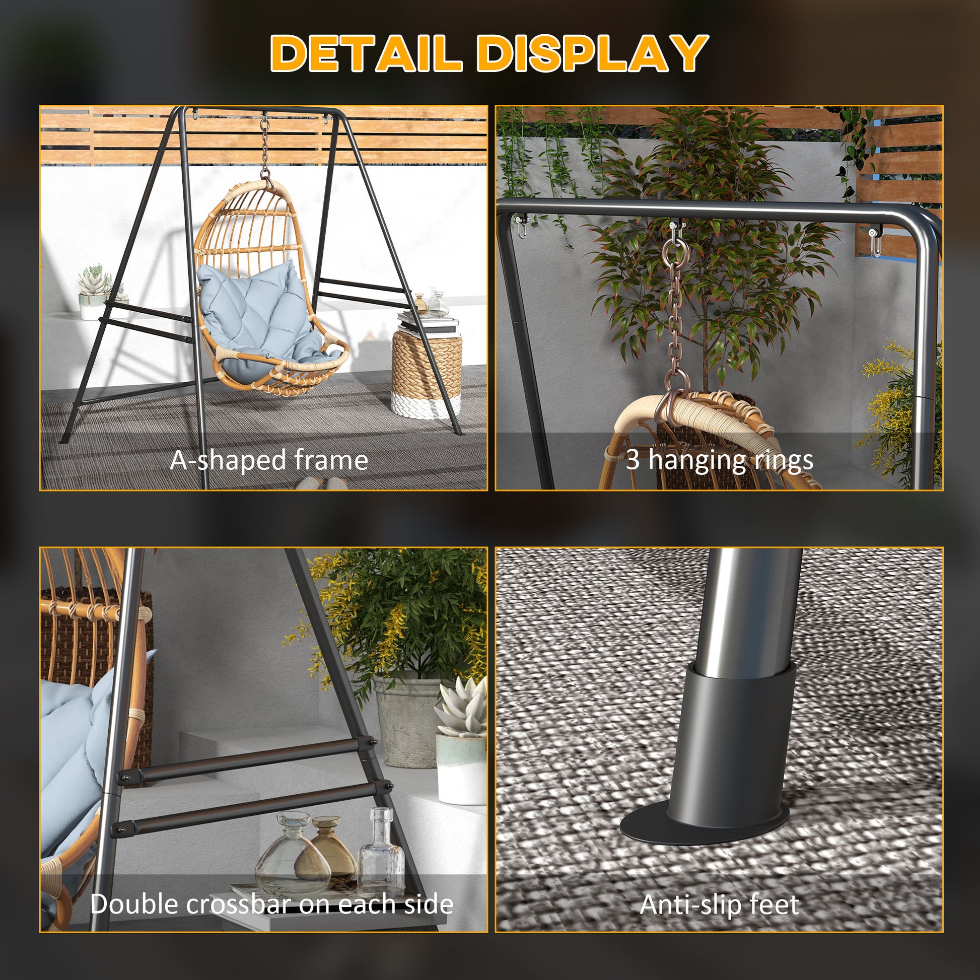 Hammock Chair Stand, Hanging Heavy Duty Metal Frame Hammock Stand for Hanging Hammock Air Porch Swing Chair, Egg Cahir, 