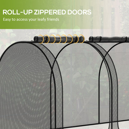 9' x 4' Crop Cage, Garden Plant Protector, with 3 Zippered Doors and 4 Ground Stakes, for Garden, Yard, Lawn, Black