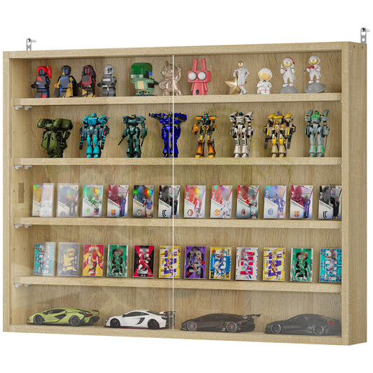 5-storey Display Cabinet, Shot Glass Display Case, Glass Curio Cabinet with 2 Glass Doors and 4 Adjustable Shelves, Oak