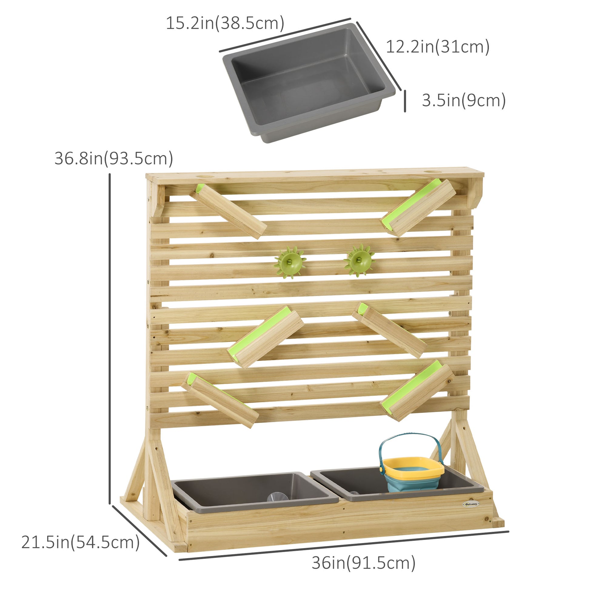 18 Pcs Kids Running Water and Sand Playset Outdoor with Sinks, Wooden Sensory Toys with Colorful Accessories, Gift for B