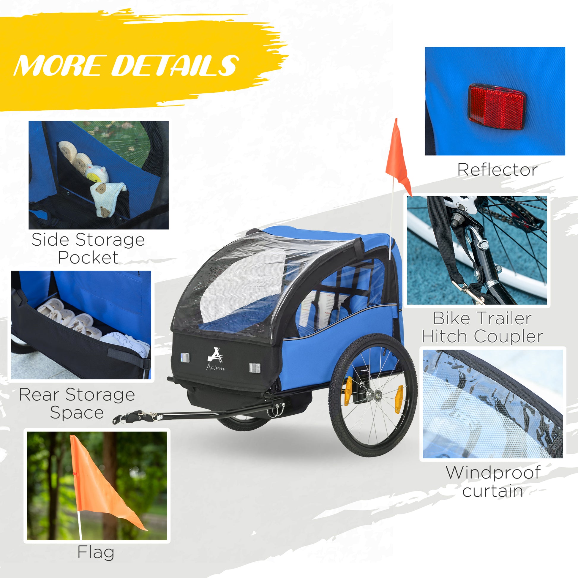 VarietyKart 2 Seat Bike Trailer for Kids, Baby Stroller with Storage Bag, 5 Point Harness, Bicycle Trailer with 20" Whee