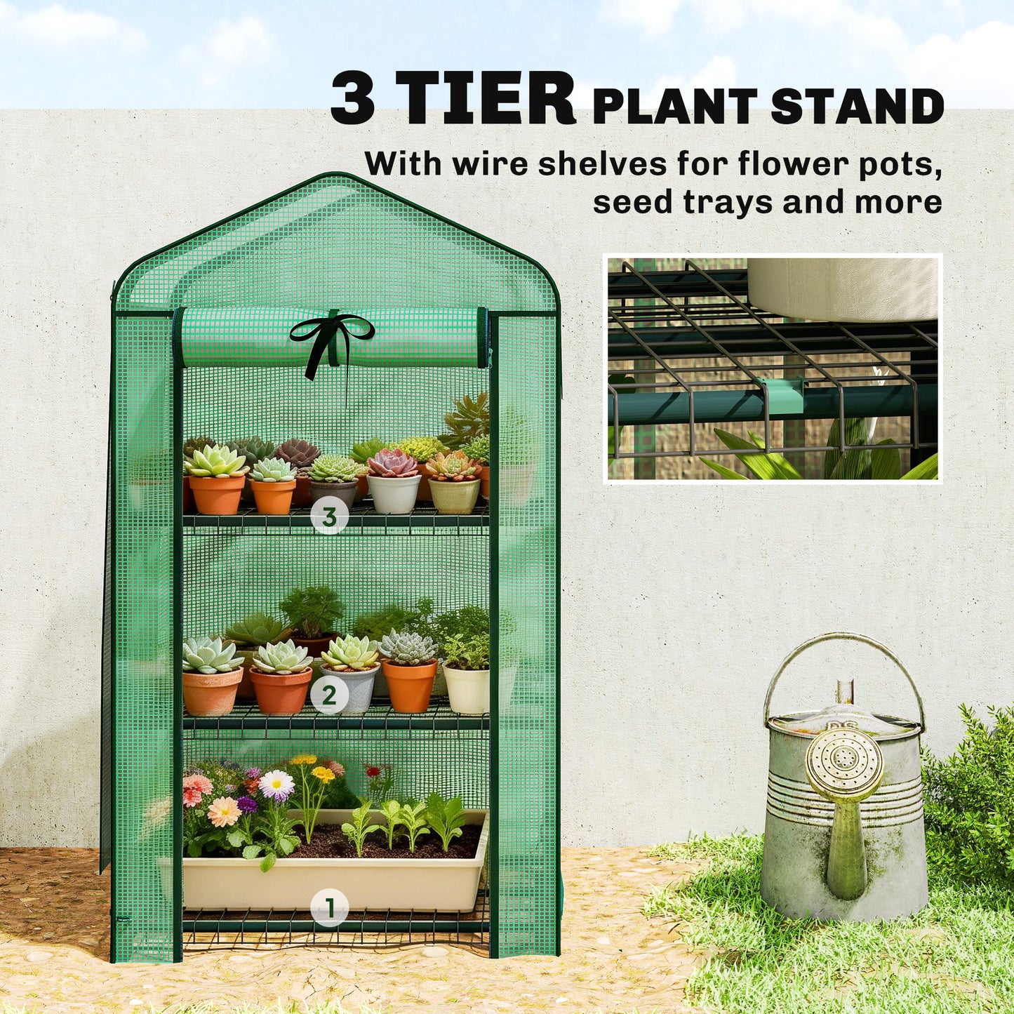 Mini Greenhouse with Screen Roof, Portable Small Greenhouse with Roll-Up Zipper Door, 27.6" x 19.7" x 50", Green