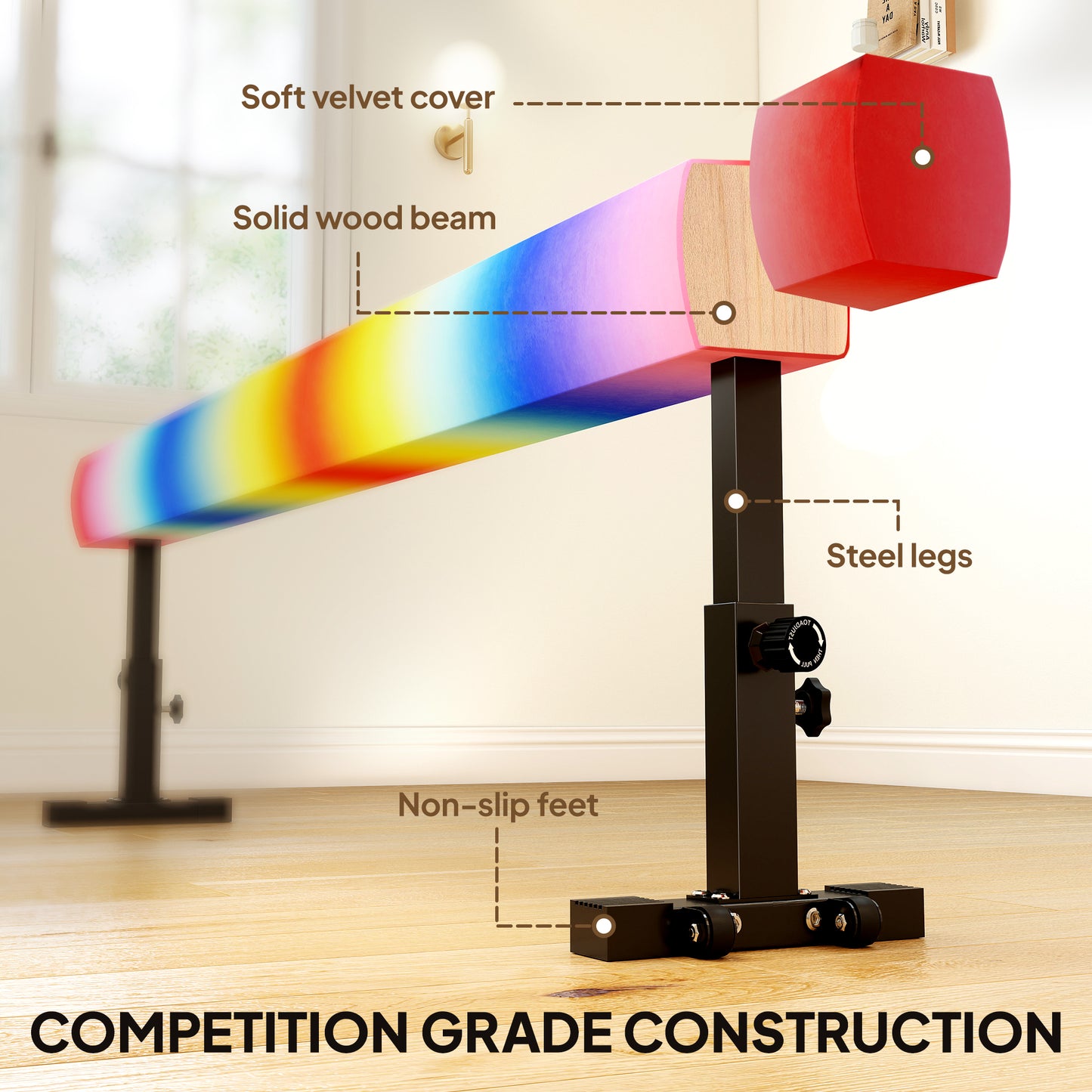 Soozier 7.5ft Adjustable Balance Beam, Gymnastics Beam with Wheels, Gymnastics Equipment for 6+ Years Old Training