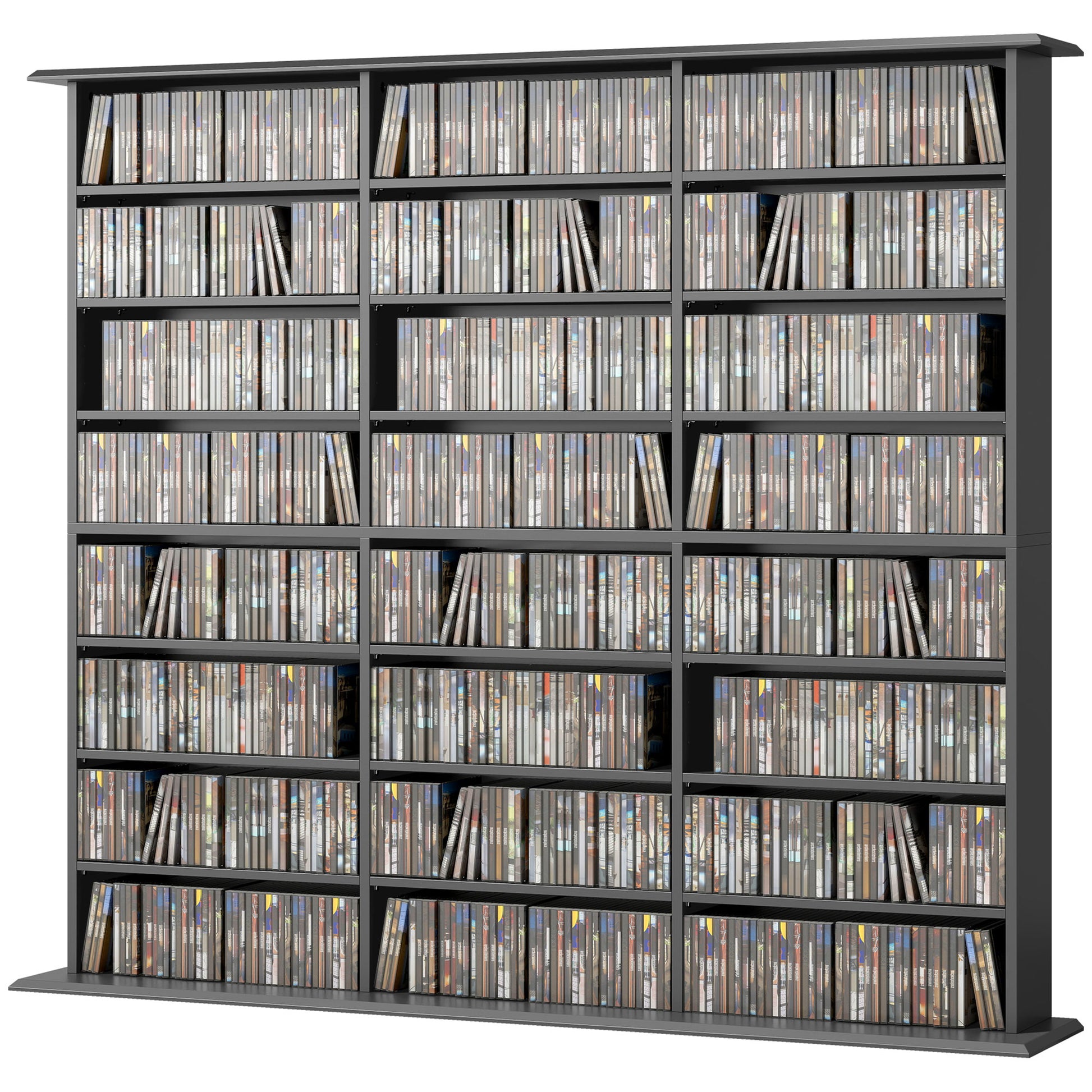 Media Storage Cabinet, 8-Tier DVD Shelf with 18 Adjustable Shelves, Holds 1032 CDs, 594 DVDs or Blu-rays, Black