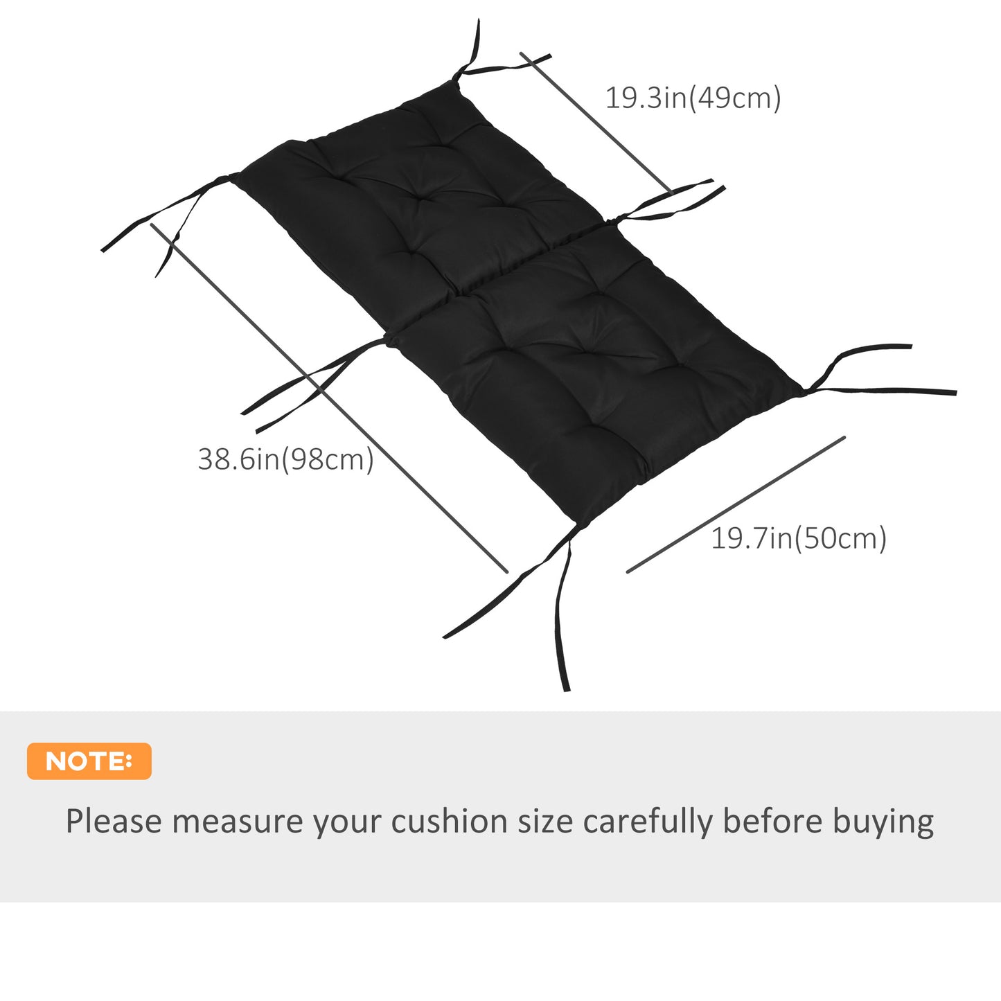 Patio Chair Cushions Set of 2, 39" x 20" x 3" Outdoor Tufted Cushion Set with Ties for Indoor Outdoor Garden Furniture, 
