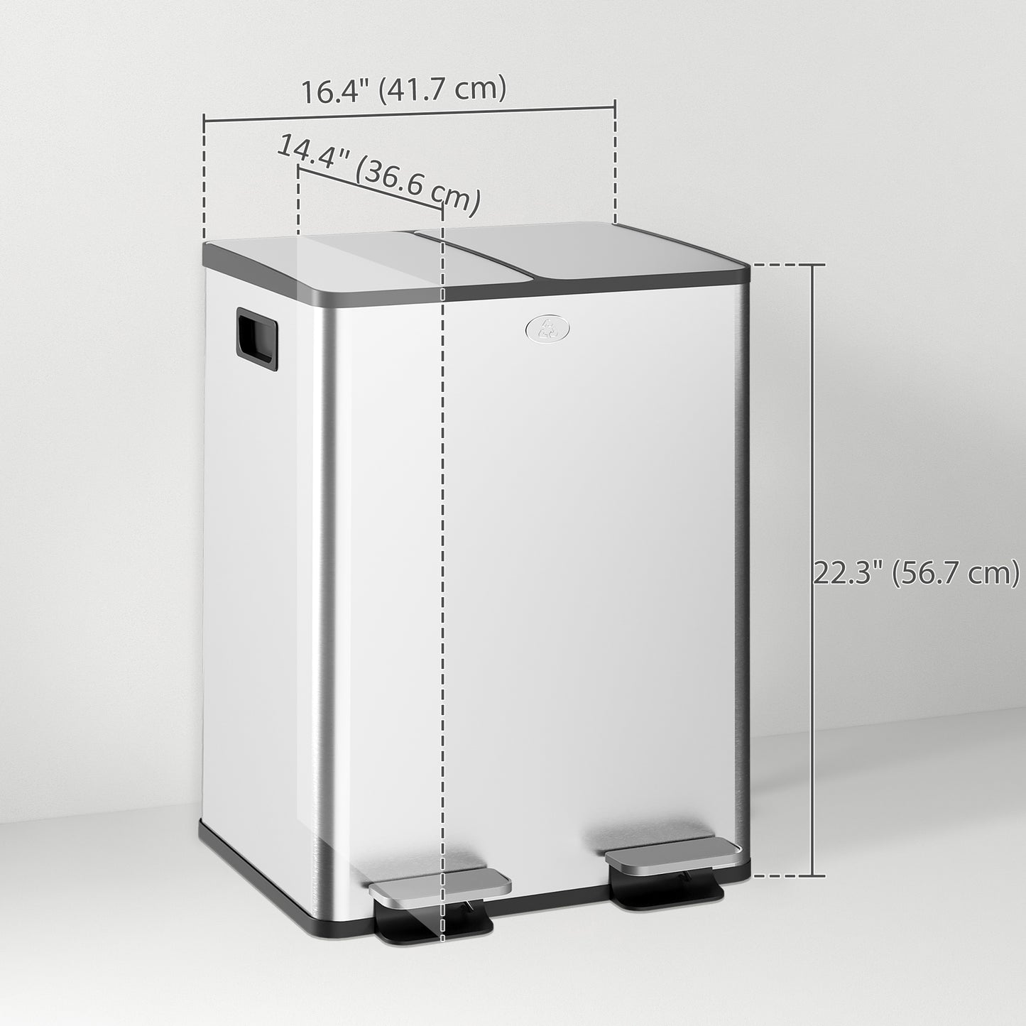 Garbage Bin, Soft-Close Trash Can with Foot Pedal, 2x5 Gallon (2x20 L) Garbage Can with Removable Inner Buckets, Silver
