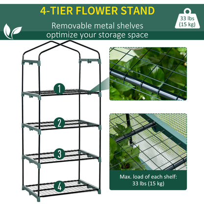 Portable Greenhouse Outdoor Hot House with 4 Tier Shelves, Steel Frame, PE Cover, 28" x 20" x 63" , White