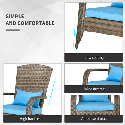 Patio Wicker Adirondack Chair, Outdoor PE Rattan Fire Pit Chair, Muskoka Chair w/ Soft Cushions, Tall Curved Backrest an