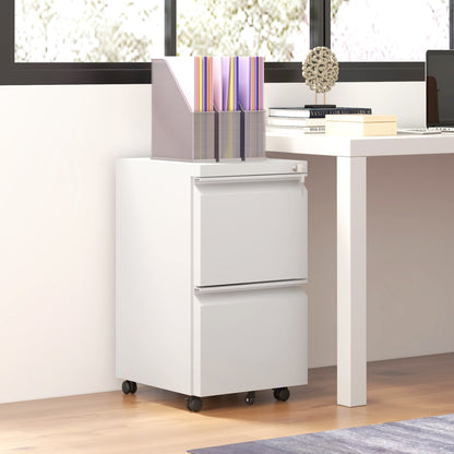 Mobile Vertical Filing Cabinet with Lock, 2-Drawer Steel File Cabinet with Adjustable Hanging Bar for Letter, A4 and Leg