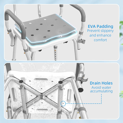 Adjustable Shower Chair with Arms Back and Padded Seat, Light Grey