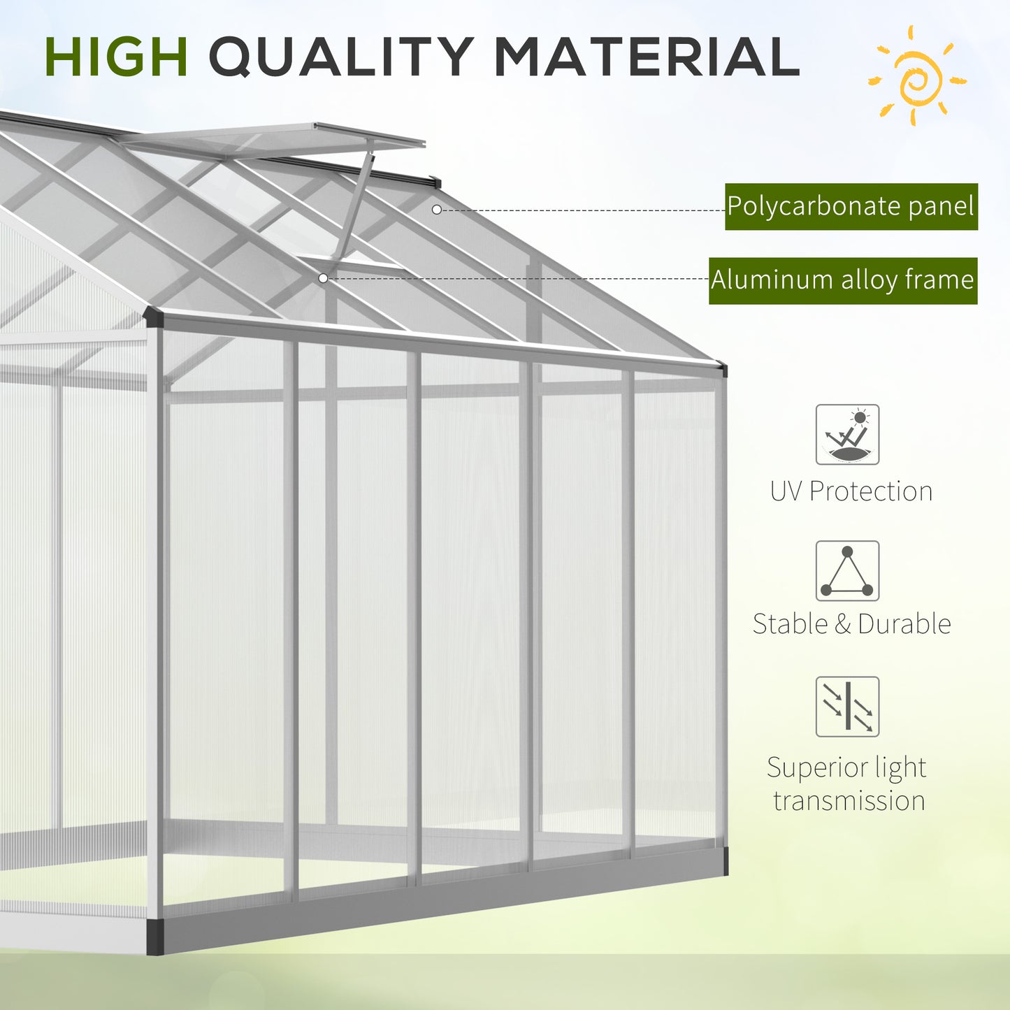 6' x 10' x 6.4' Walk-in Garden Greenhouse Polycarbonate Panels Plants Flower Growth Shed Cold Frame Outdoor Portable War